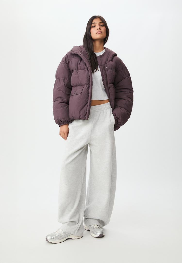 Stradivarius Prešívaná Bunda S Kapucňou Grey L