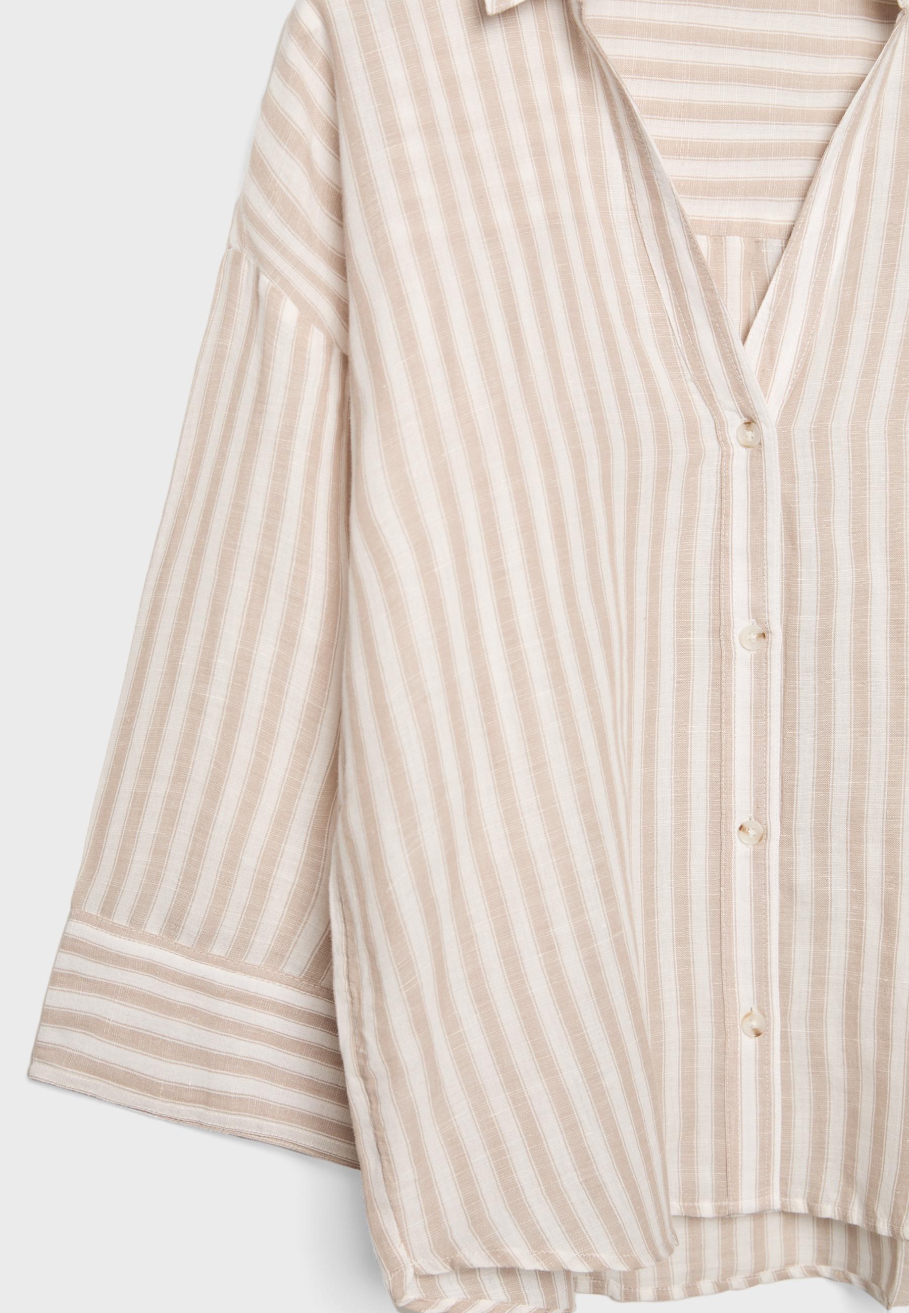 Linen-effect kimono sleeve shirt — Stone