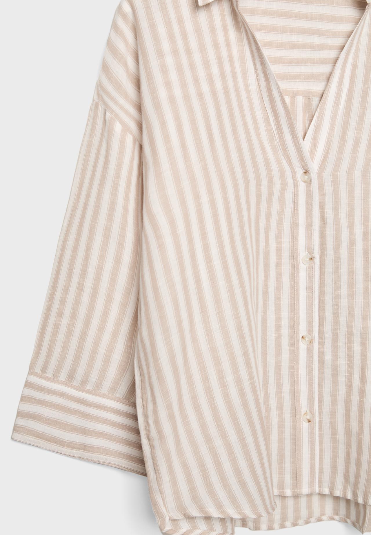 Linen-effect kimono sleeve shirt — Stone