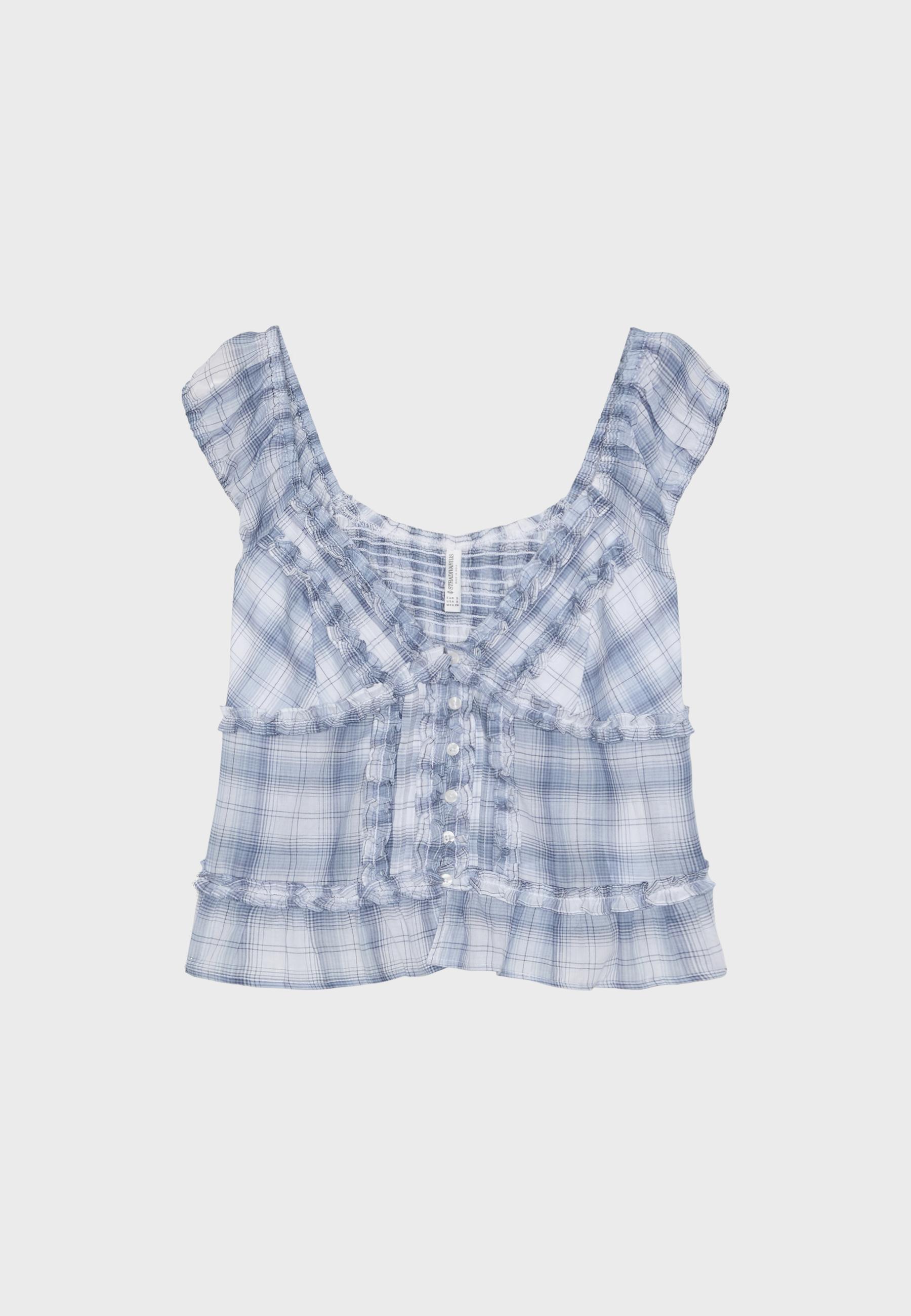 Flowing button top — Sky blue