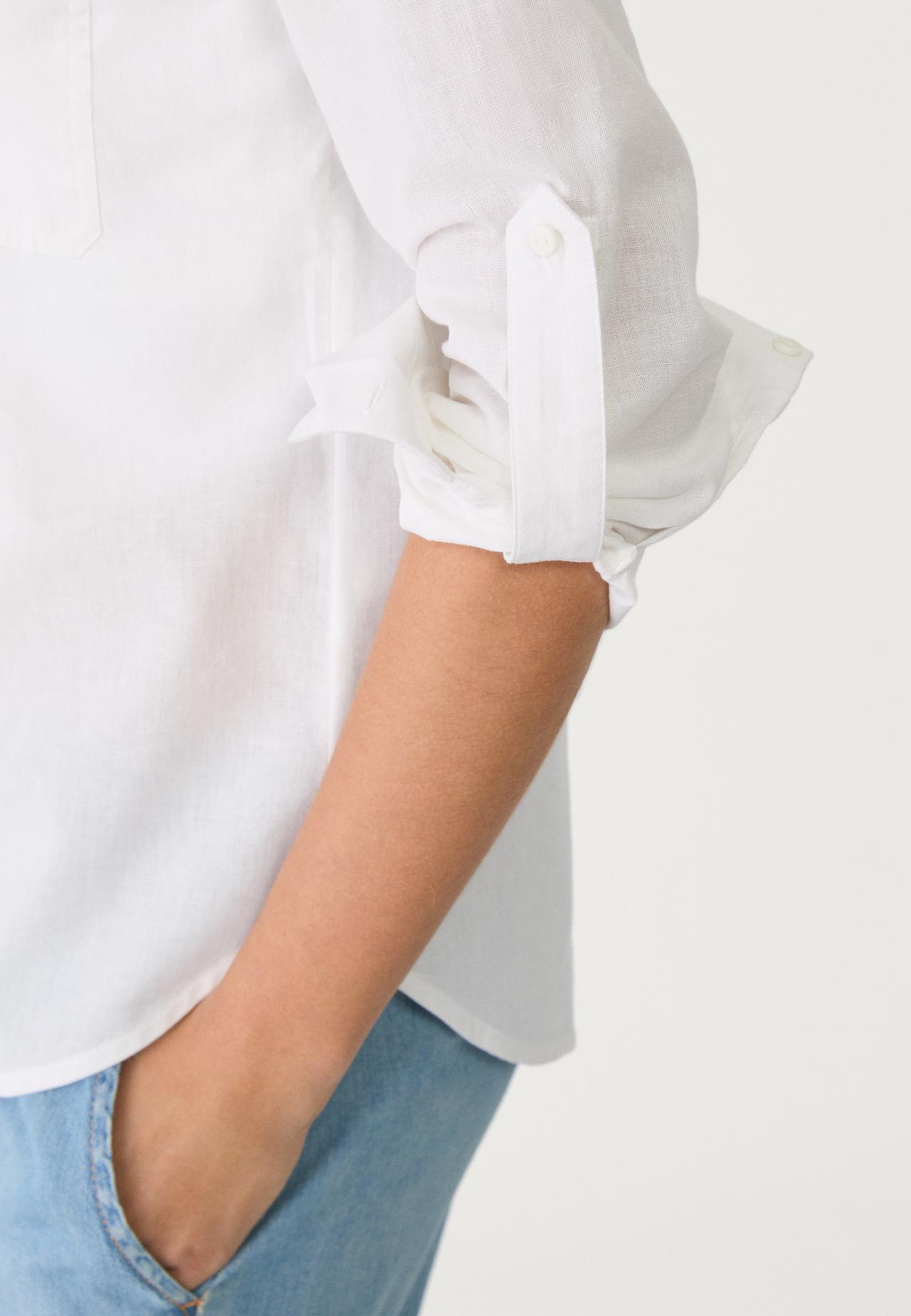 Linen blend shirt with pocket — White