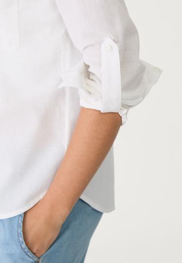 Linen blend shirt with pocket — White 3