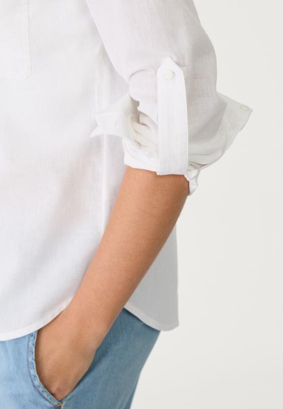 Stradivarius Loose Linen-Blend Shirt With A Pocket White Xl
