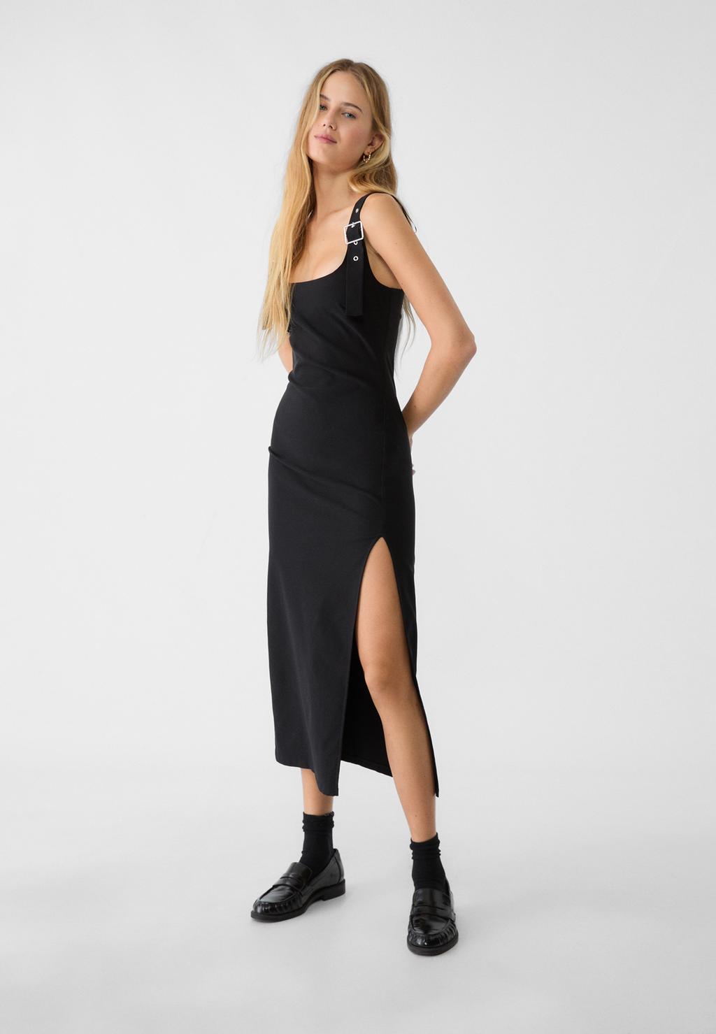 Strappy midi dress with buckles