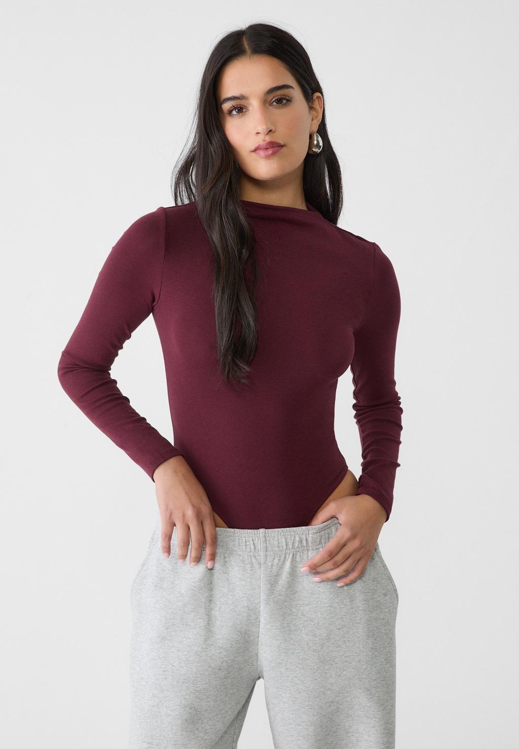 Semi-turtleneck long sleeve bodysuit