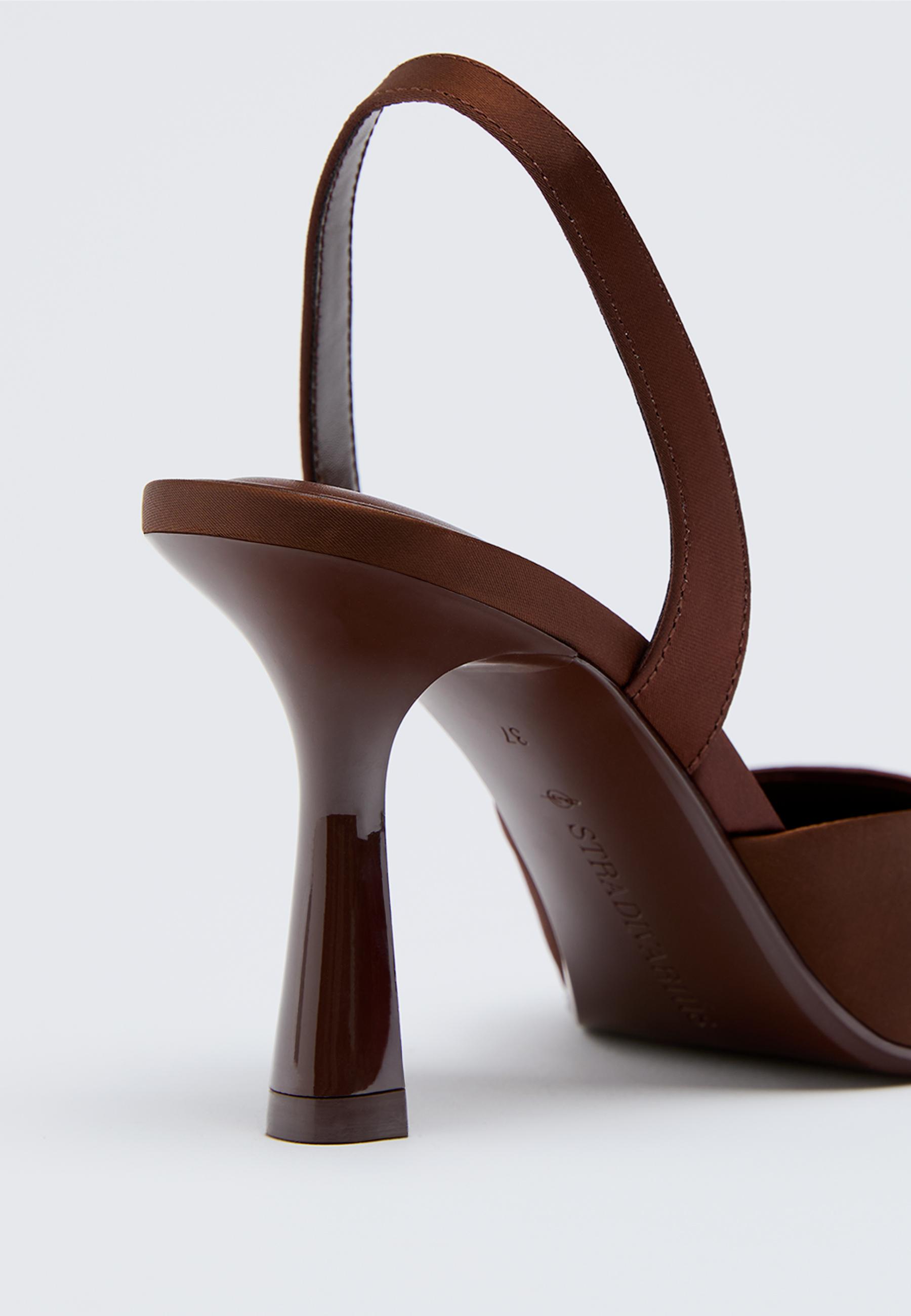 Satin effect stiletto heel shoes — BROWN