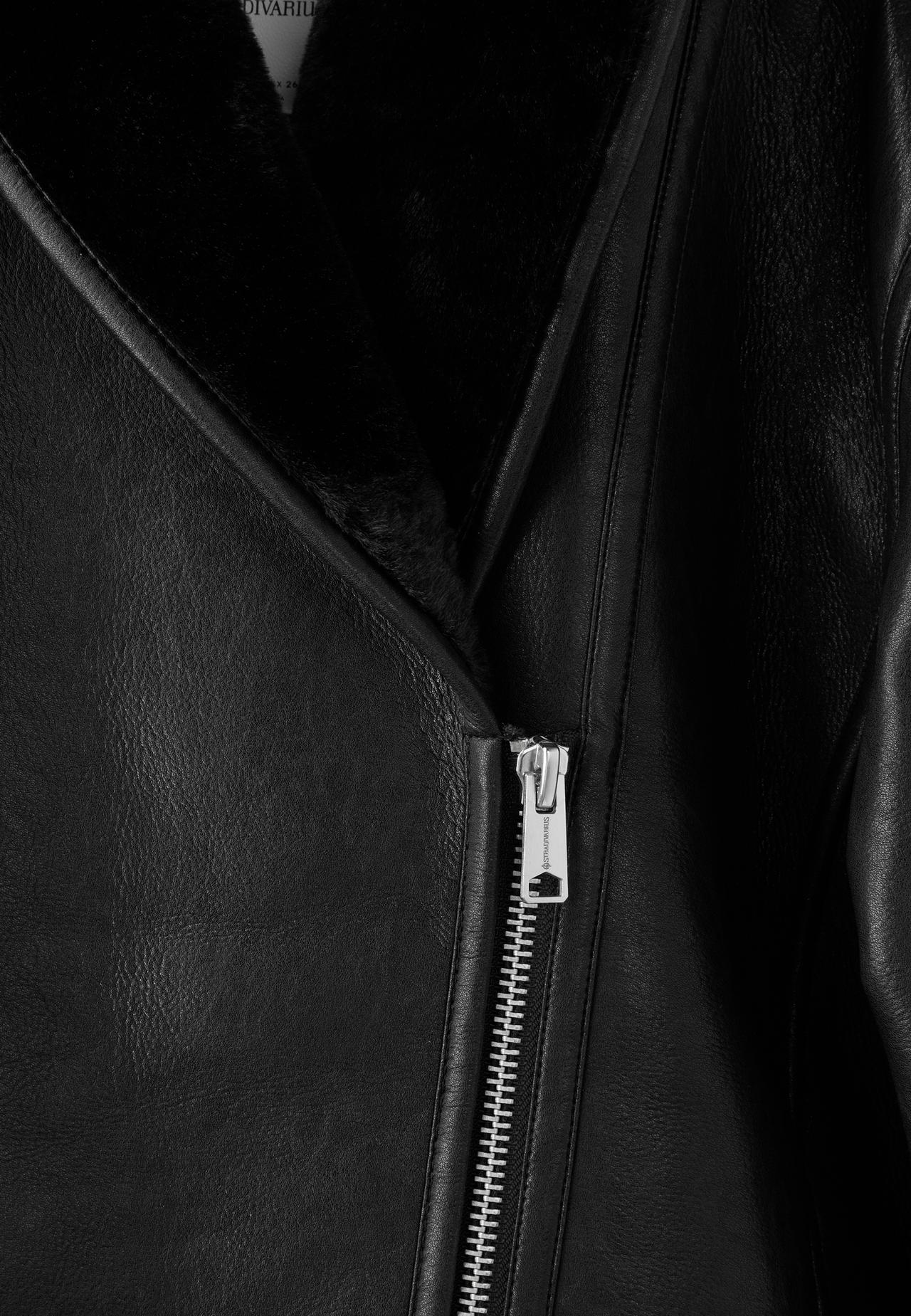 Leather effect shawl neck double-faced jacket — Black