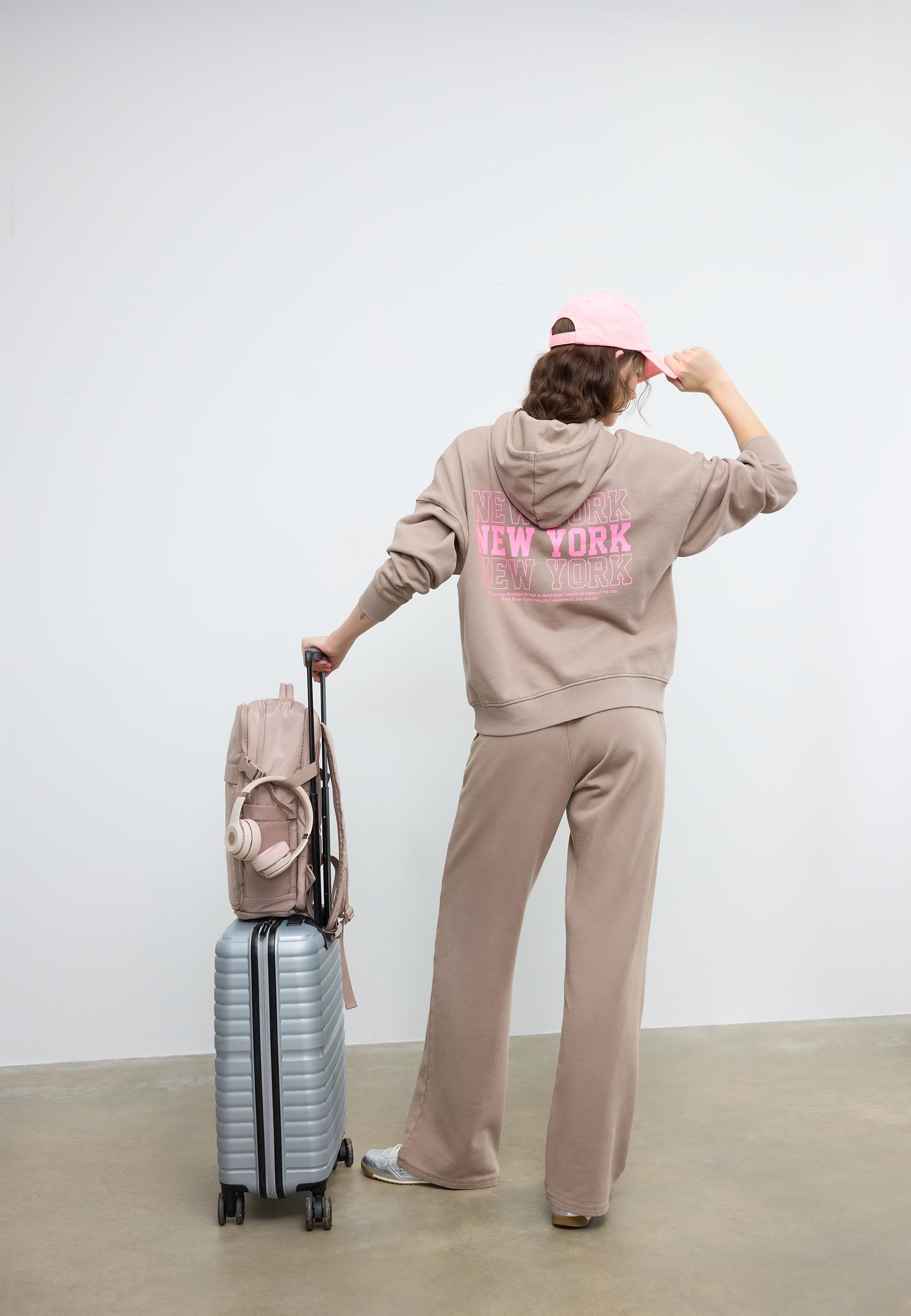 Positional washed-effect hood sweatshirt — Beige