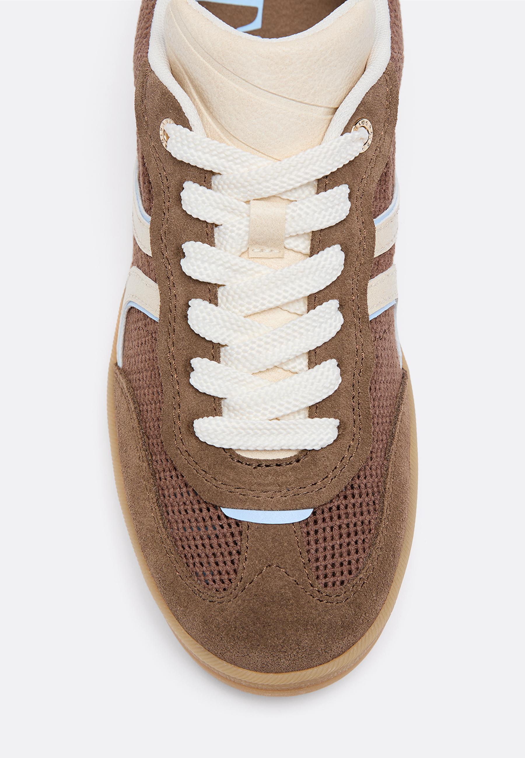 Die-cut trainers with leather details — BROWN