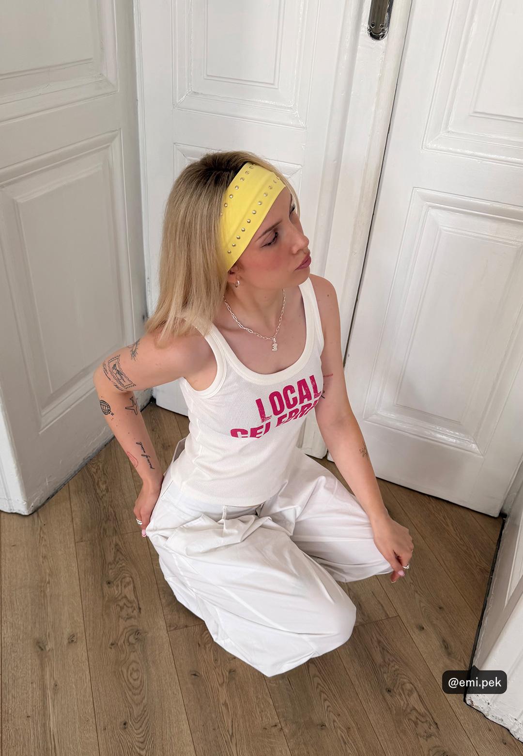 Slogan racerback top — Ecru
