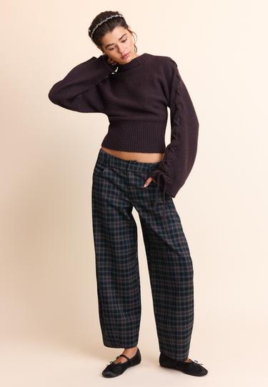 Checked smart barrel trousers — Black 1