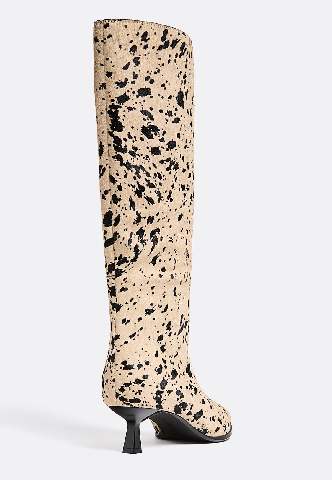 Heeled fur animal print knee-high boots Women's fashion