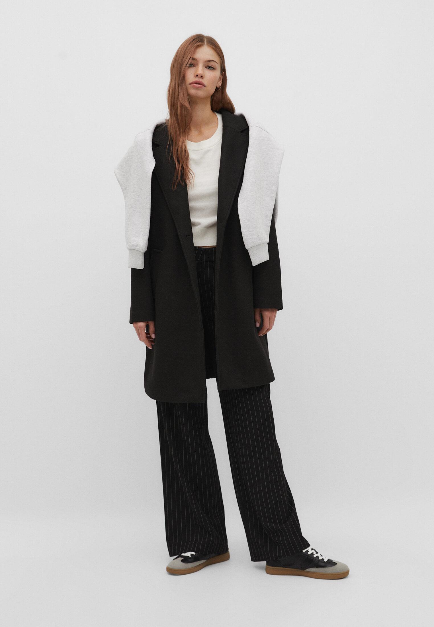 Single-button midi coat — Black
