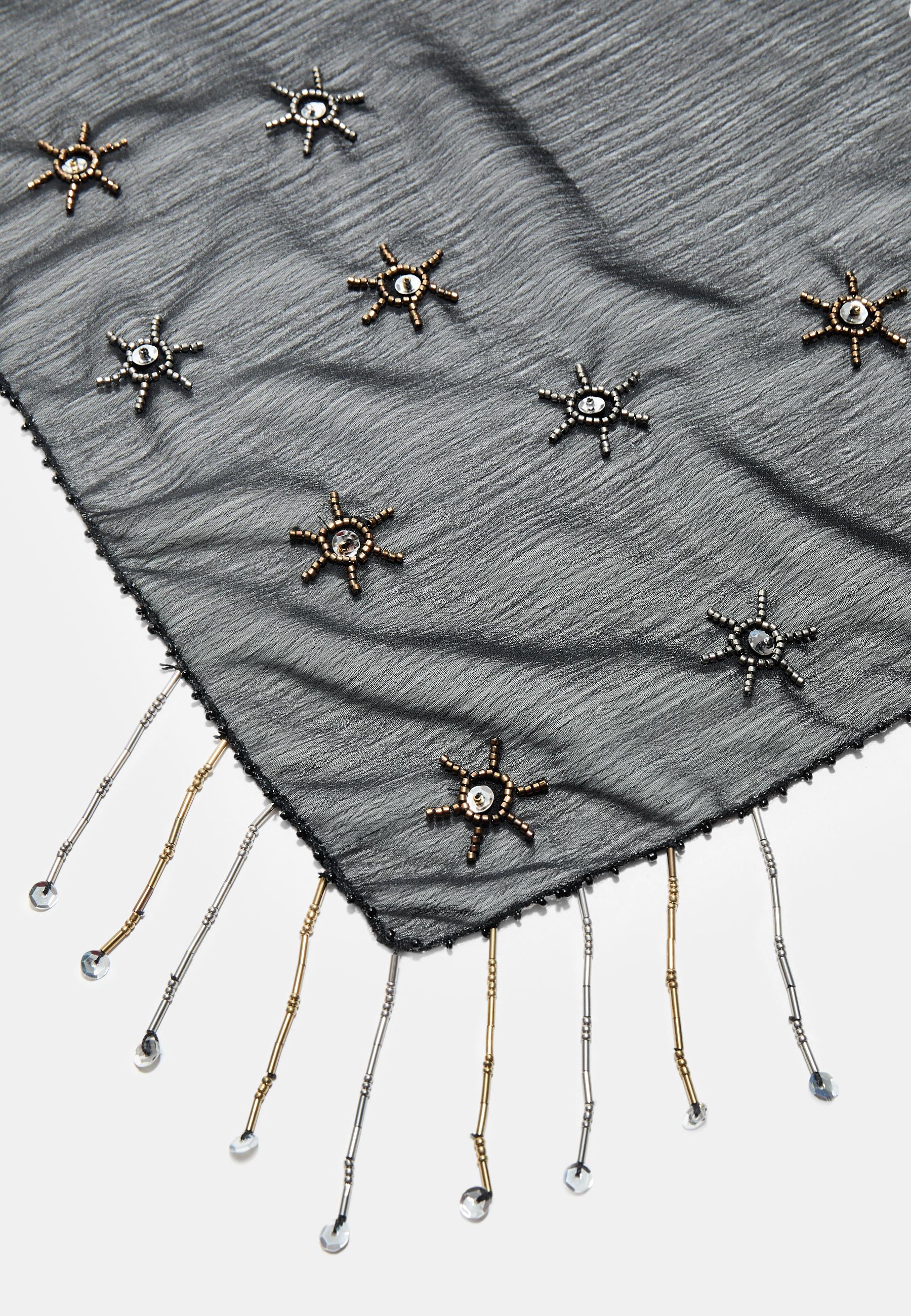 Scarf with rhinestones and fringe detail - Women's fashion