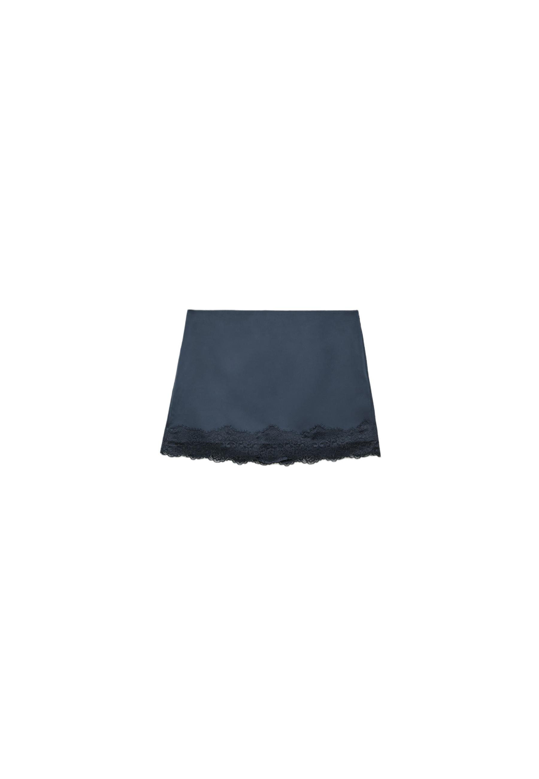 Sateen mini skirt with lace trim — Dark blue