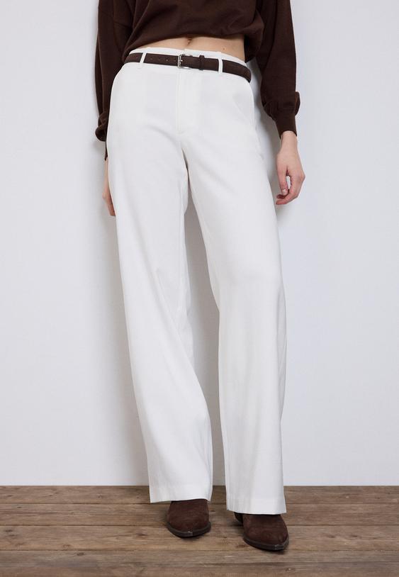 pantaloni fluidi dritti eleganti con cintura