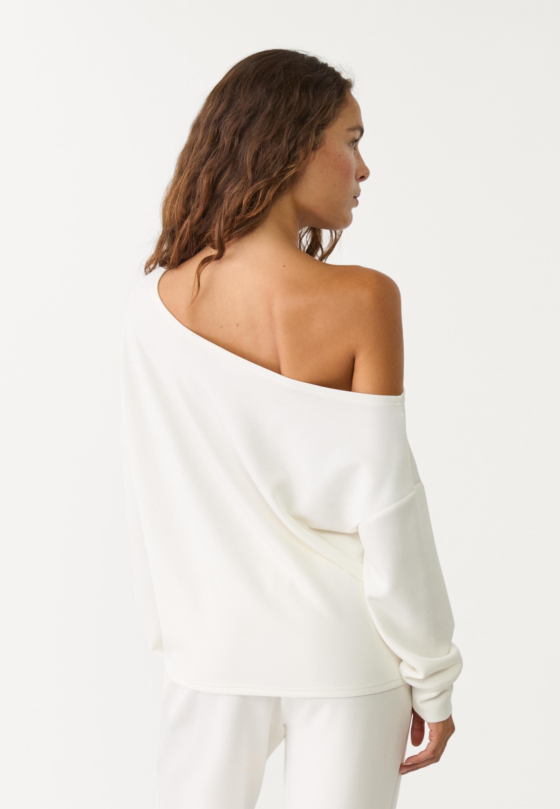 Soft-touch off-the-shoulder sweatshirt — White