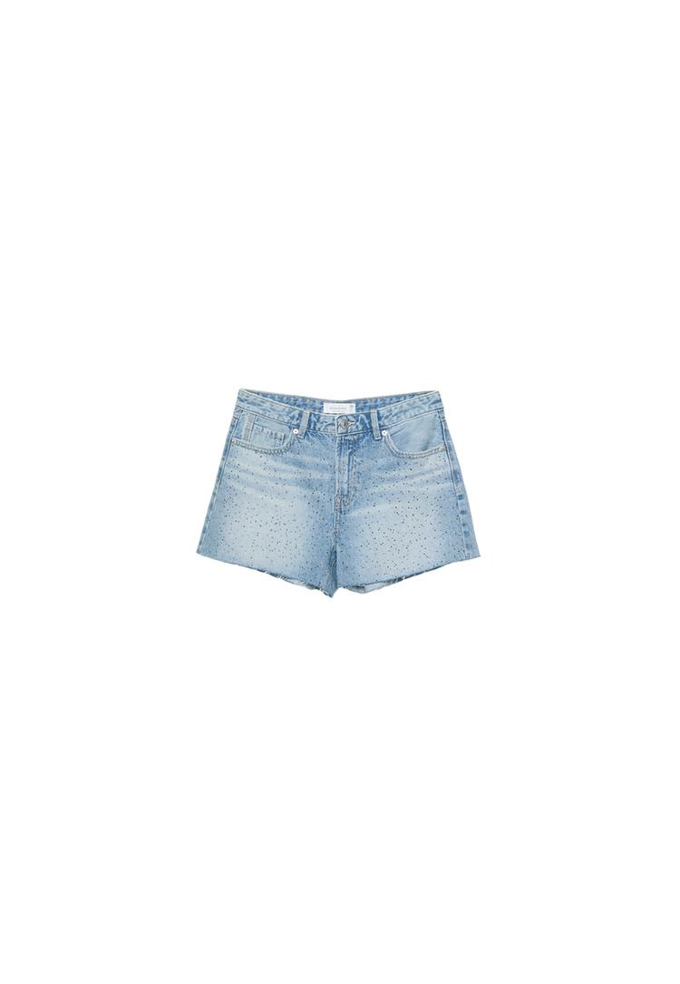 Parıltılı denim şort_7