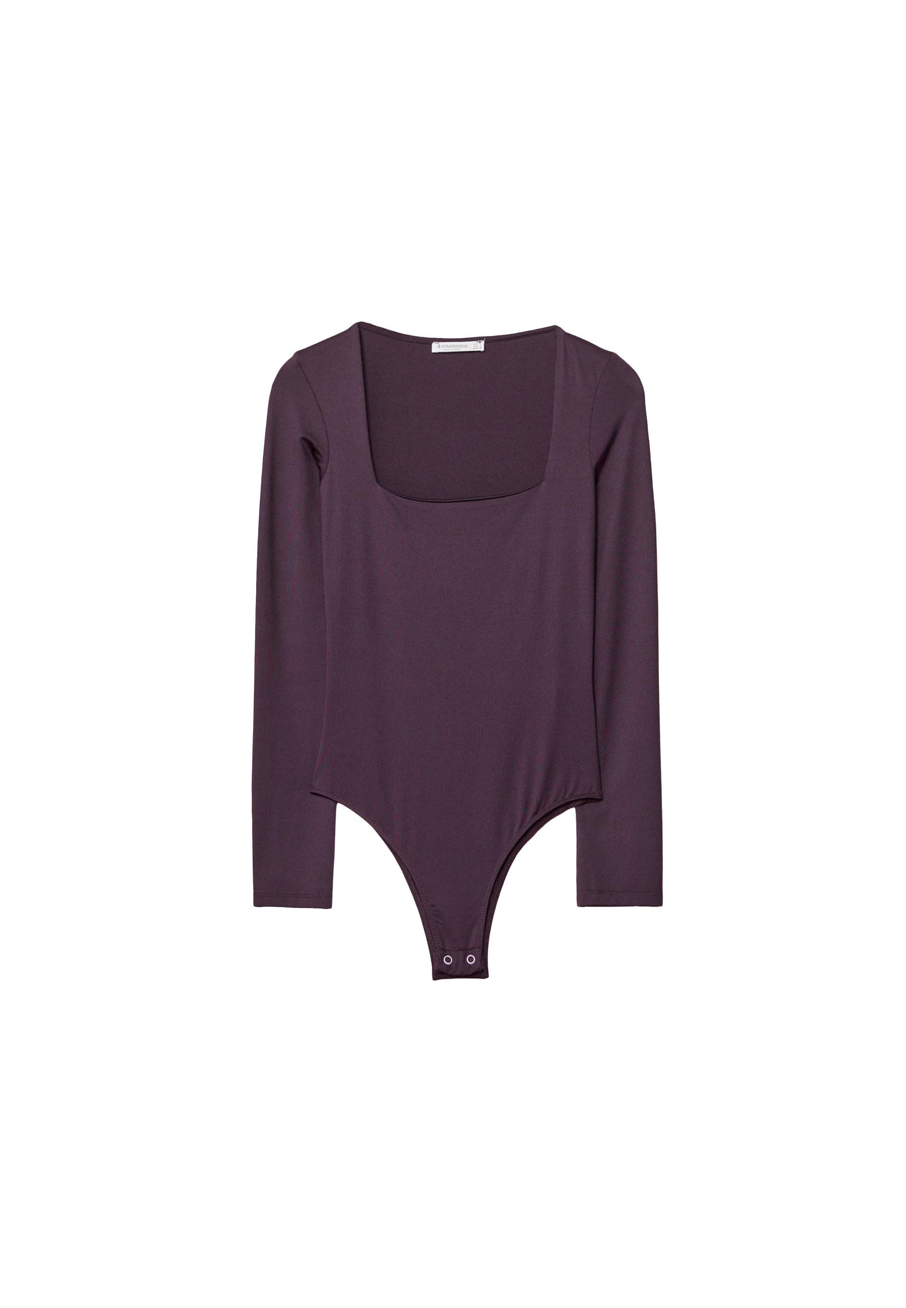 Long sleeve square neck bodysuit — Dark purple (alternate view)