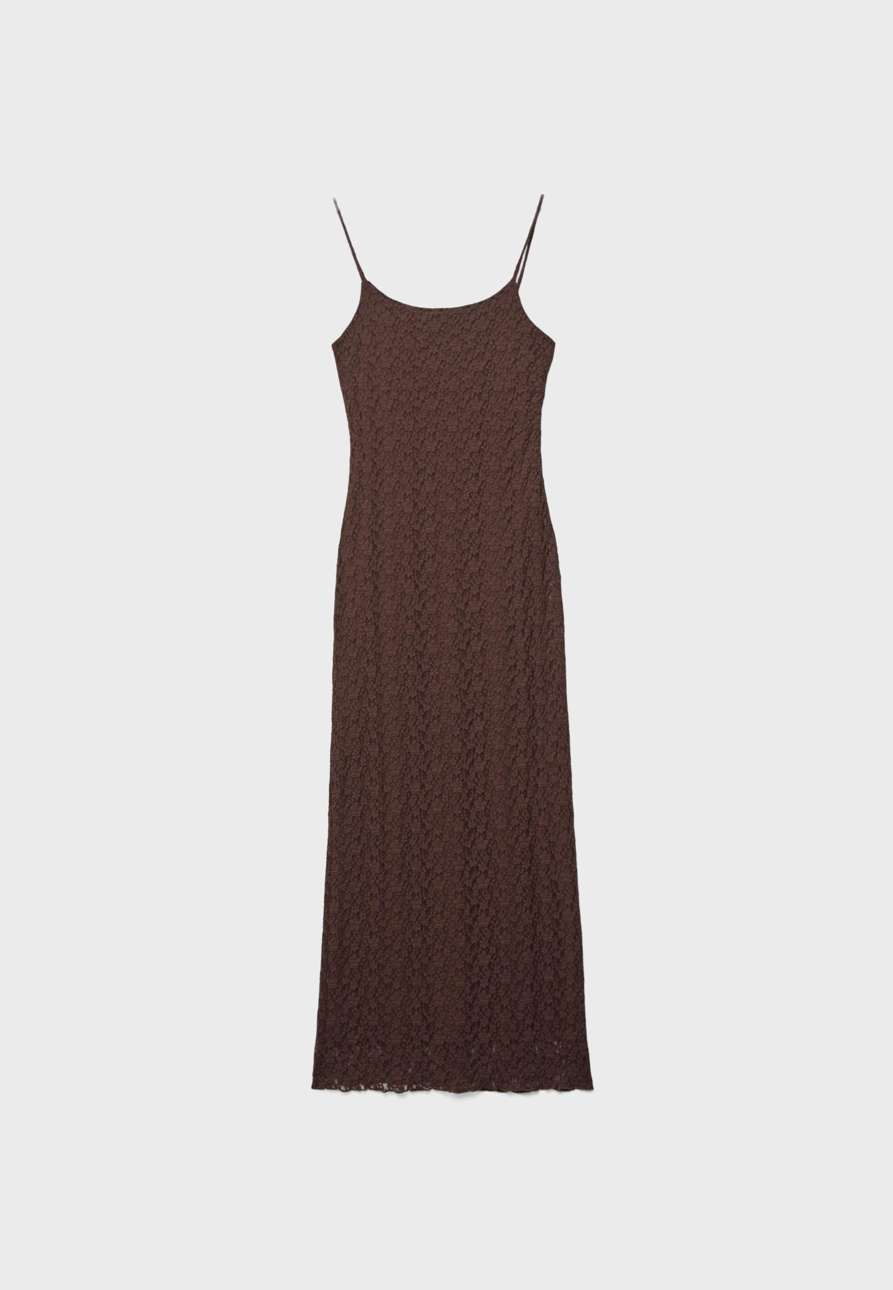 Blonde lace strappy midi dress — Brown