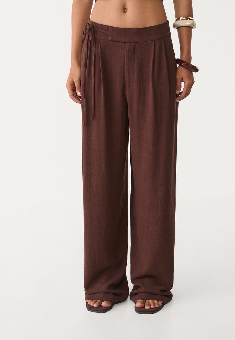 pantalon fluido lazo con lino