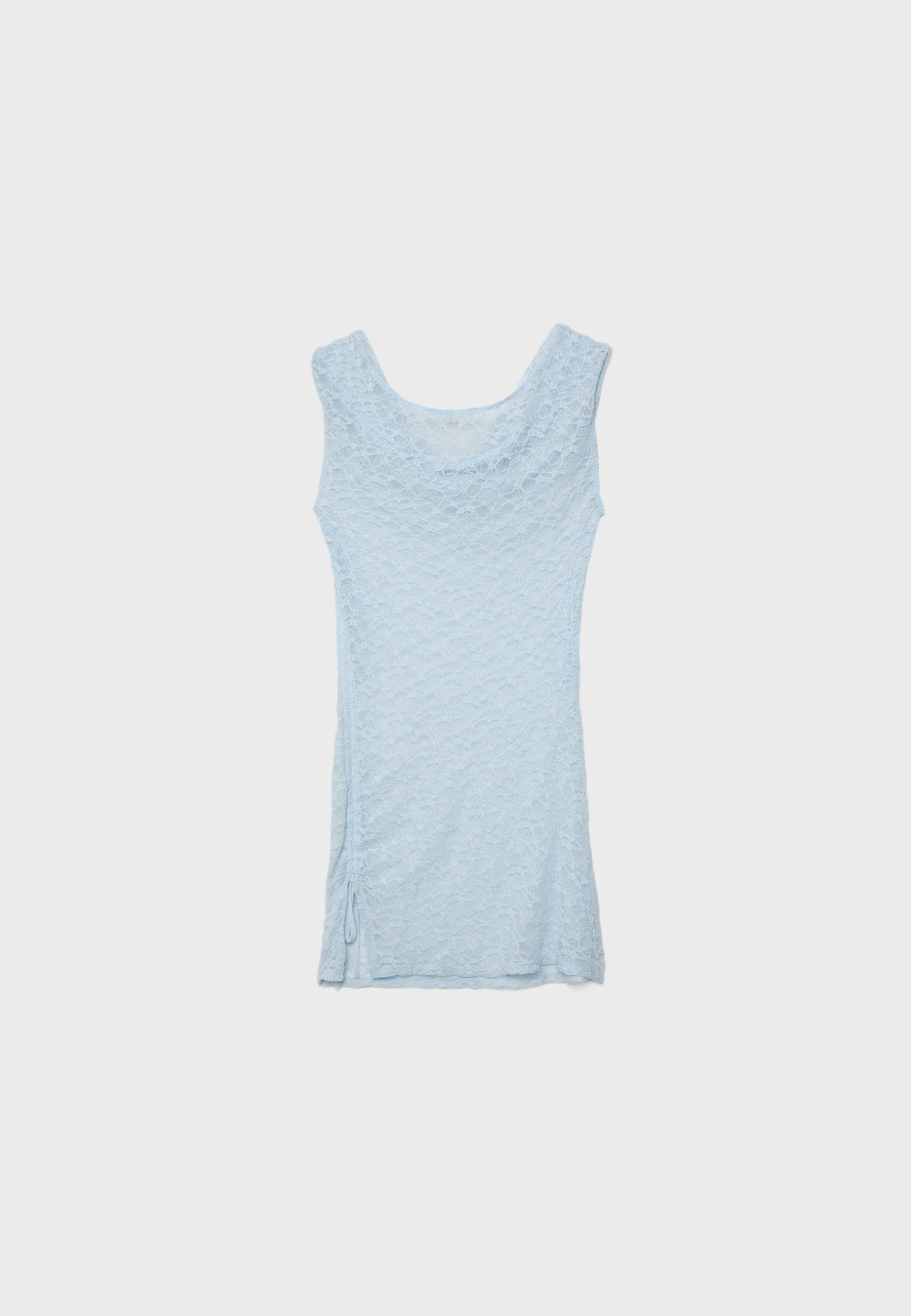 Lace top with side ruching — Sky blue