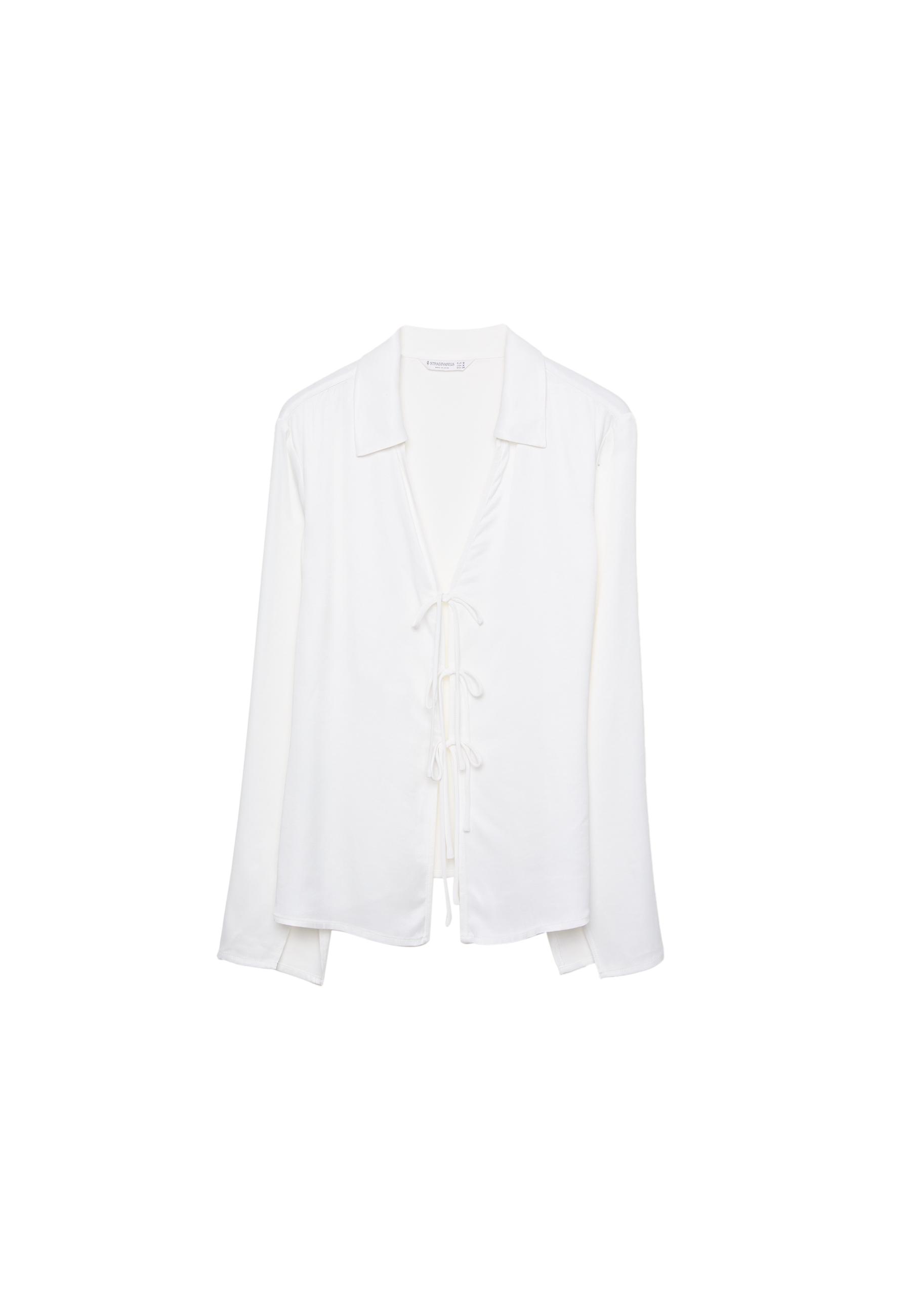 Satin shirt with ties — Ecru