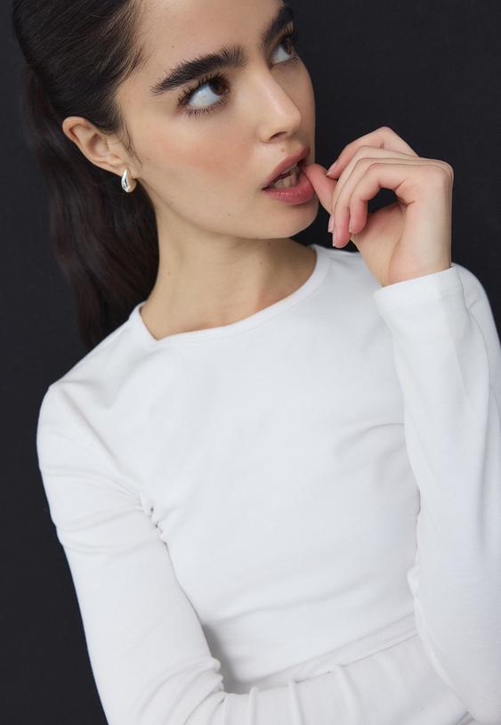 t shirt basic maniche lunghe in cotone