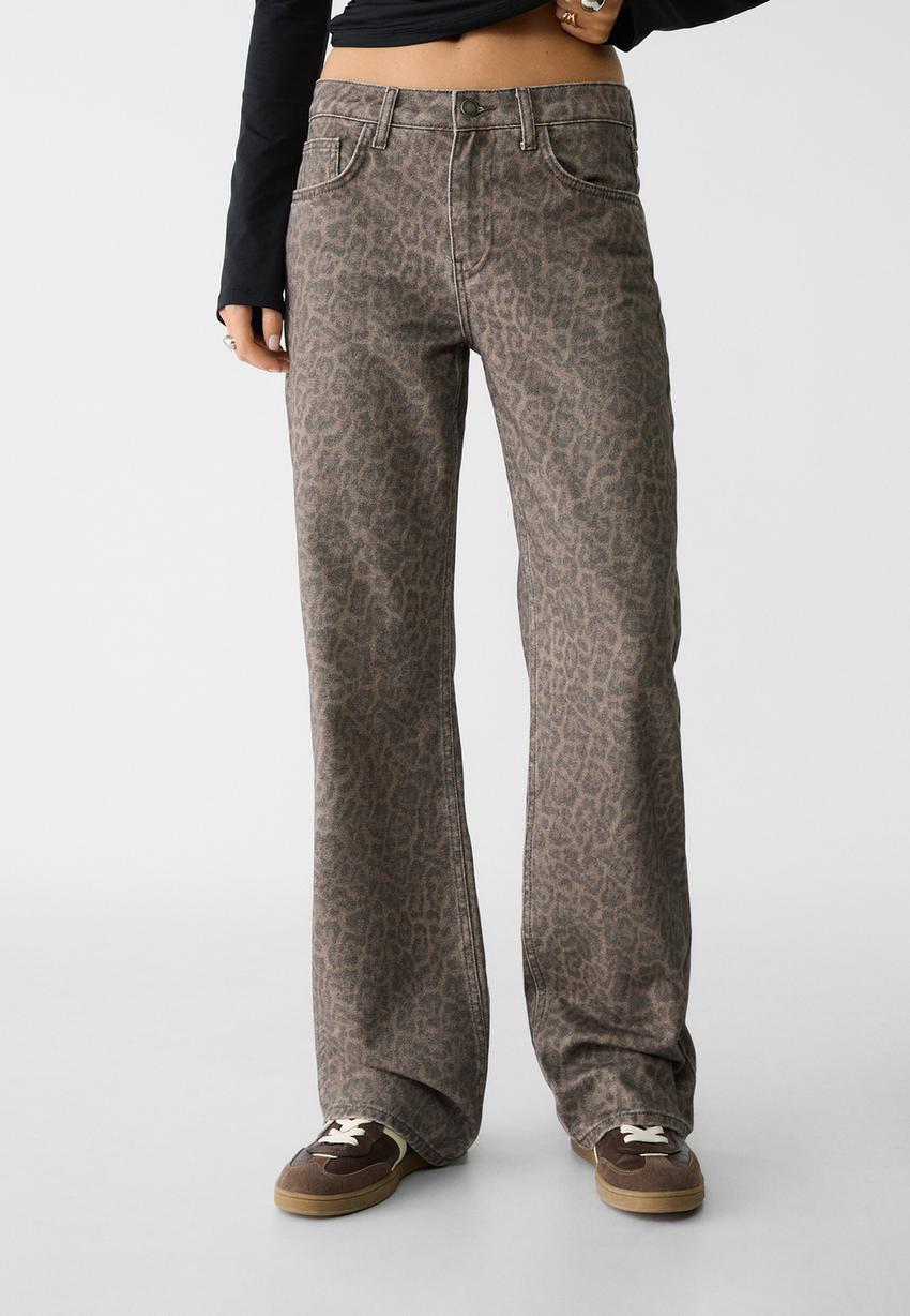 Stradivarius Straight leopard print trousers