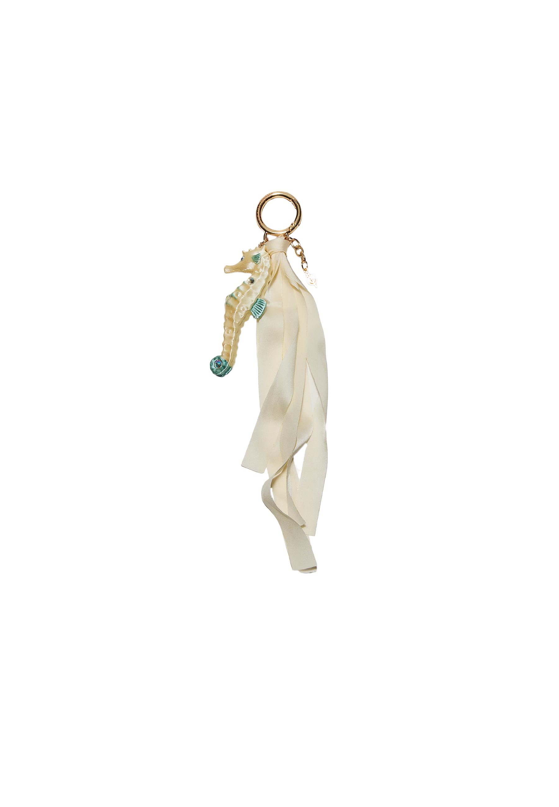 Seahorse charm key ring — White