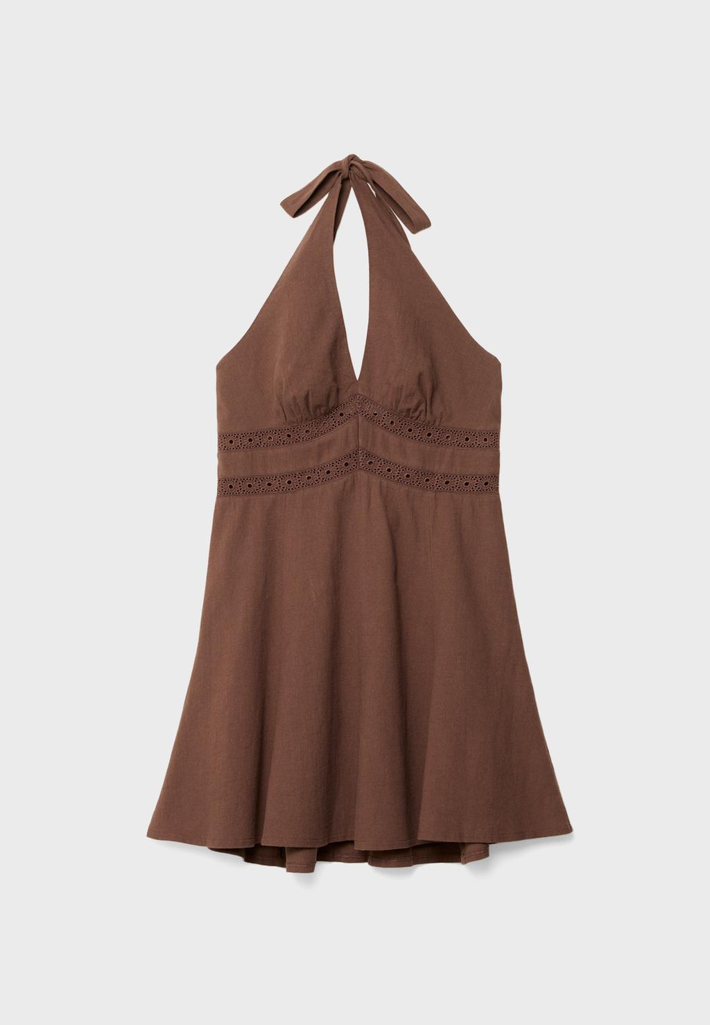 Short linen blend halter dress