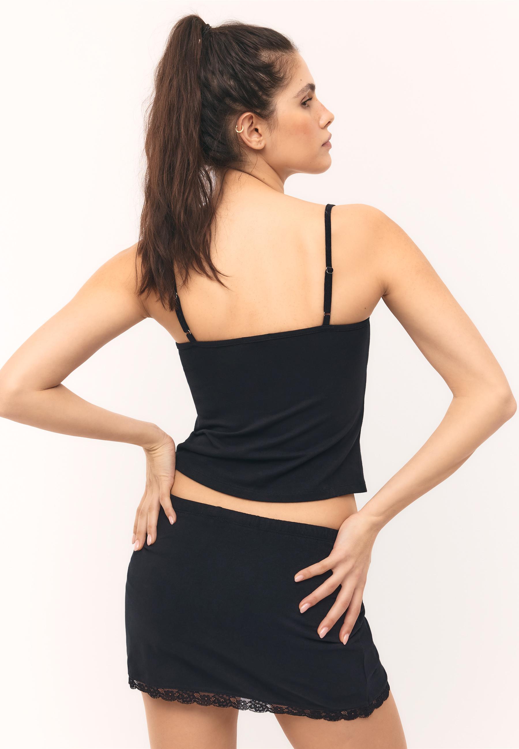 Lace trim strappy top — Black