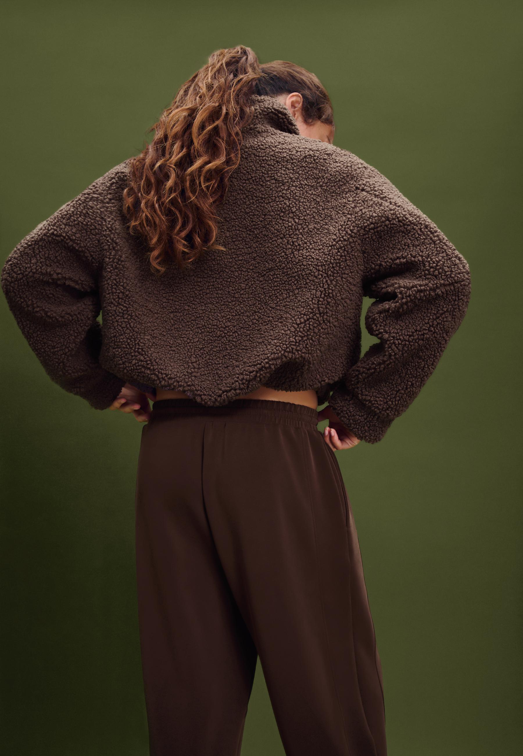 Zip-up faux shearling lined jacket — Brown