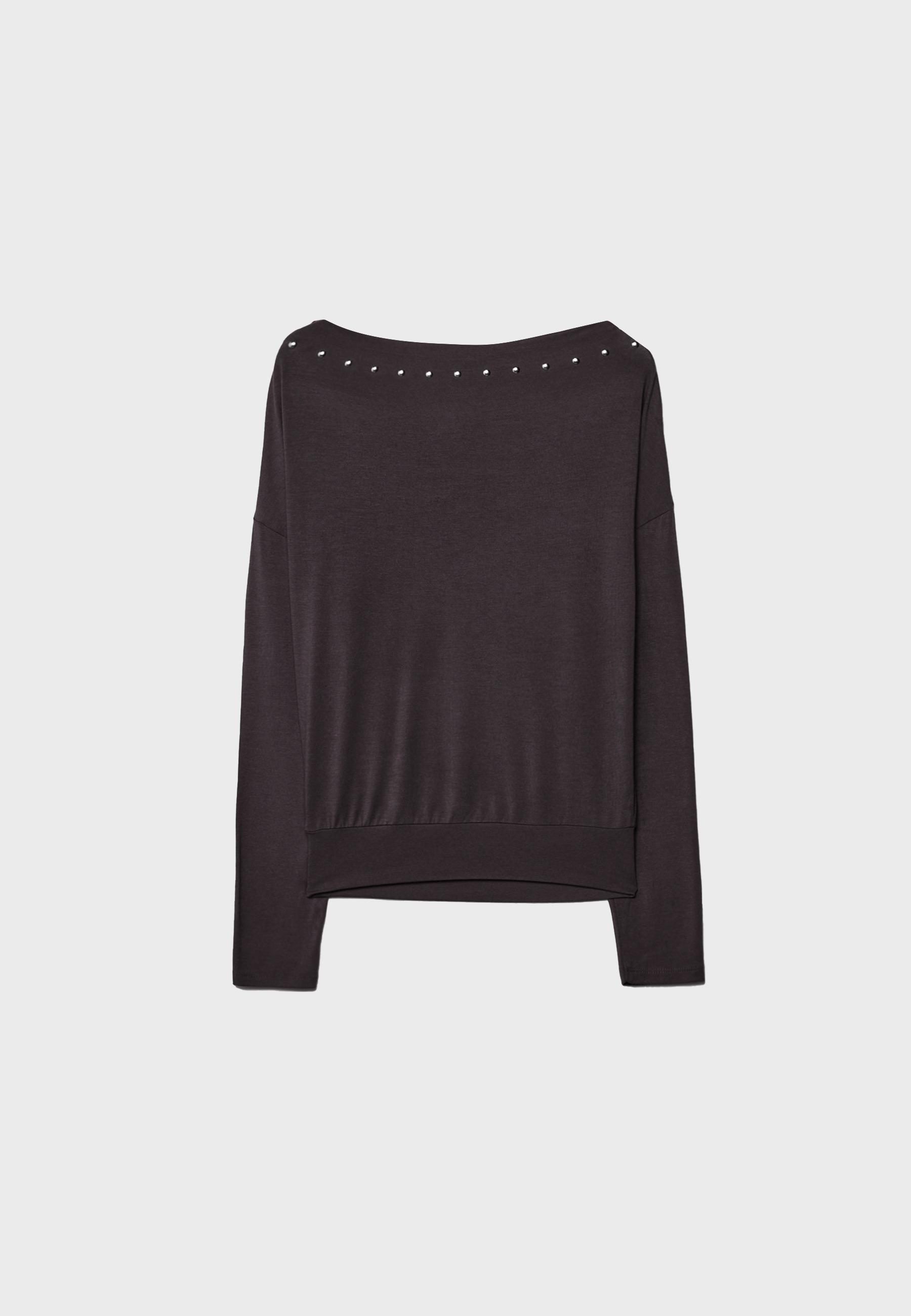 Asymmetric T-shirt with studs — Brown