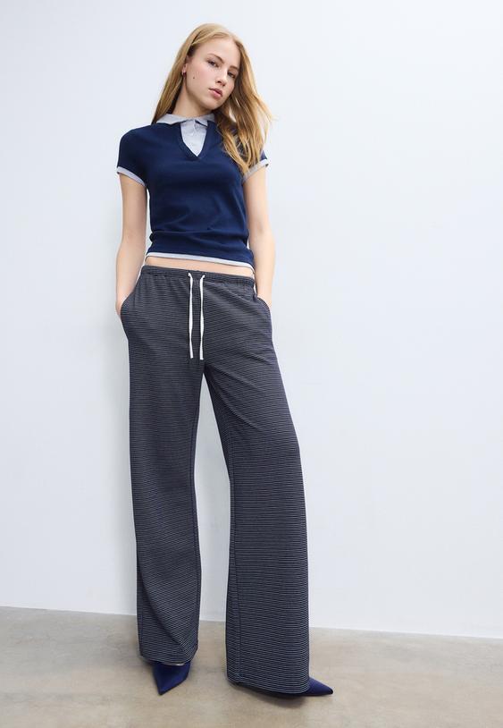 cizgili genis paca jogger pantolon