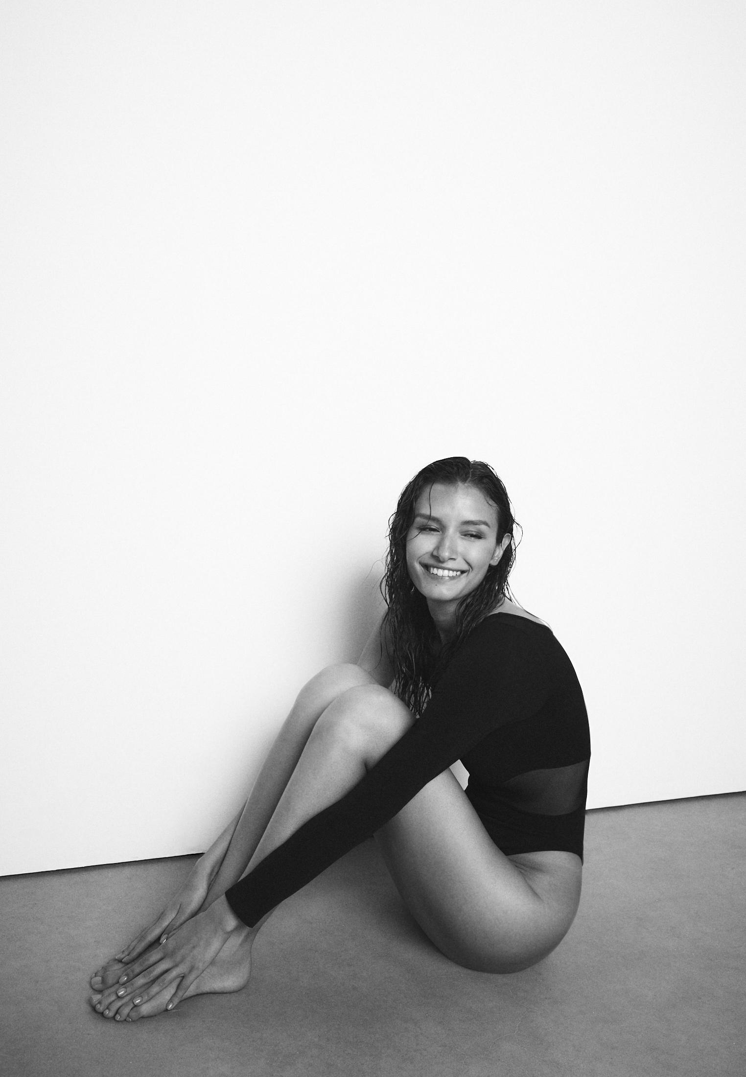 Asymmetric bodysuit with sheer details — Black