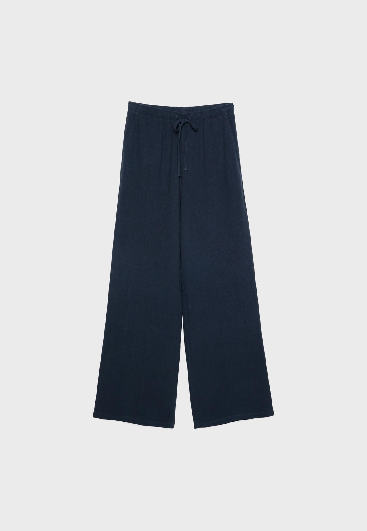 Straight-leg linen-effect trousers — Dark blue