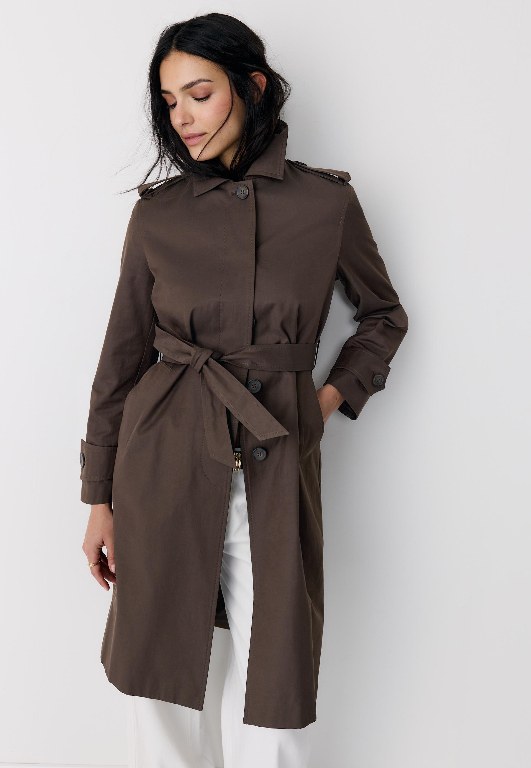 Long single-breasted trench coat — Brown