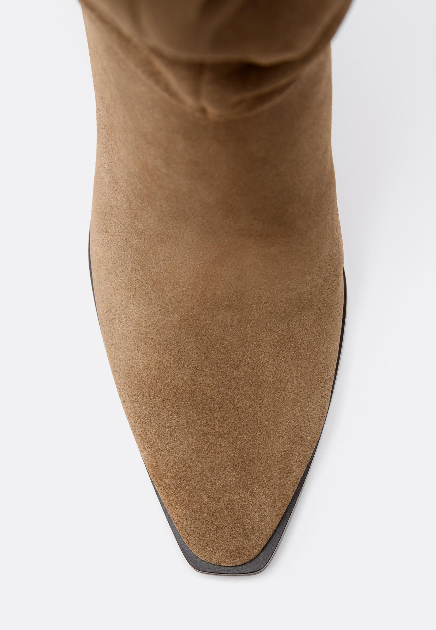 Leather slouchy stiletto heel high boots — BEIGE