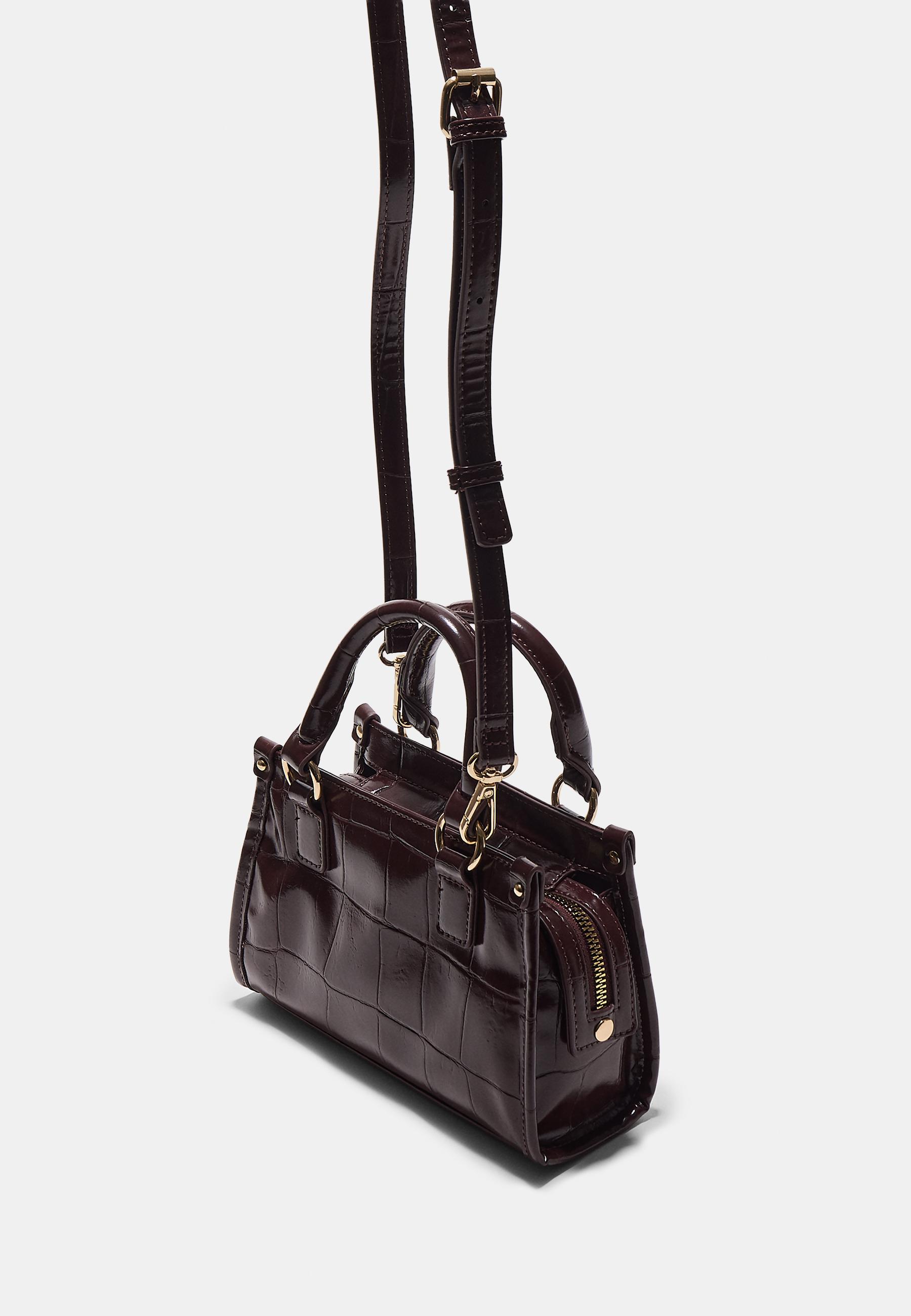 Timsah deseni görünümlü mini tote çapraz askılı çanta - Görsel 2