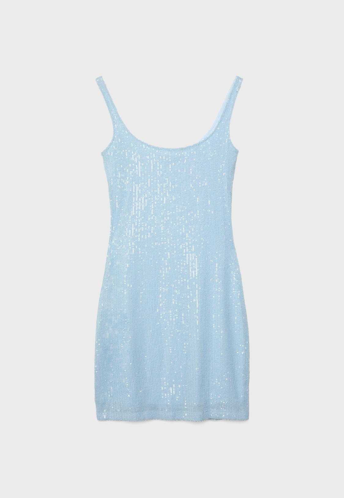 blue mini long sleeve dress Blue Sequin Halter Top main image 0