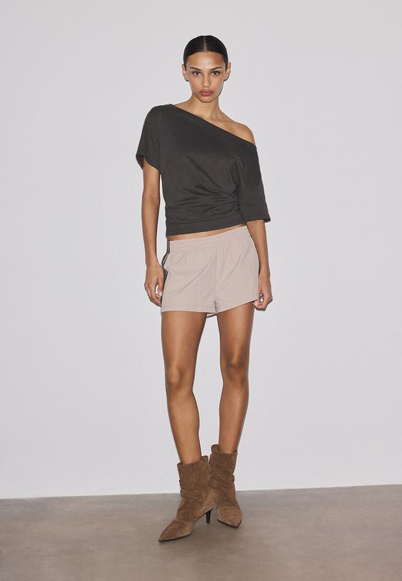 tshirt manches courtes col bateau fronces