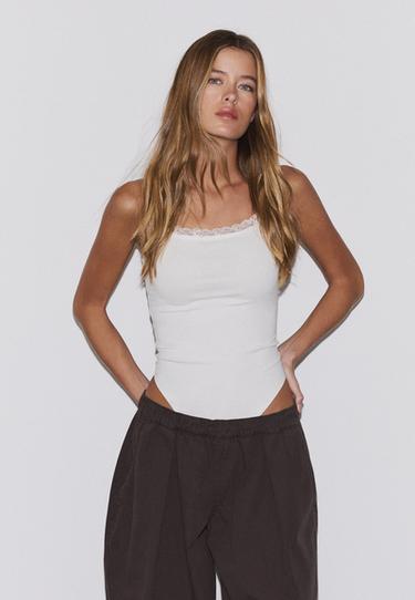Bodysuit with lace detail — Ecru 1