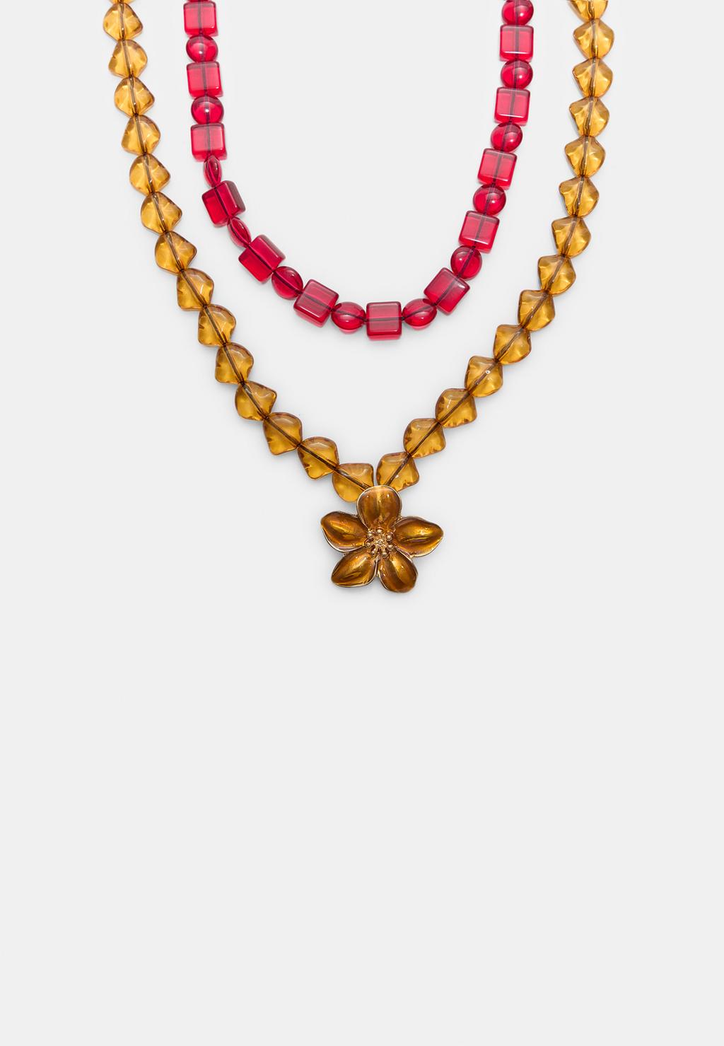 Set 2 collares abalorios y flor