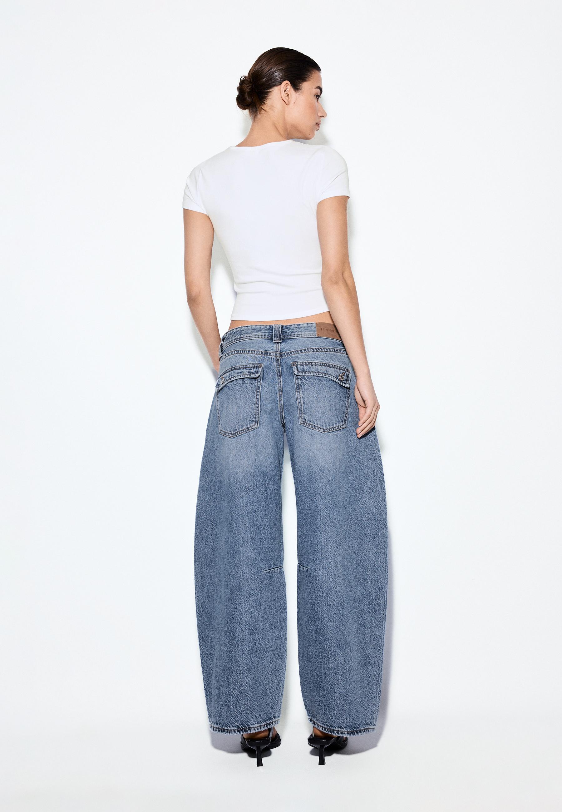Low-waist barrel jeans — MEDIUM BLUE DENIM