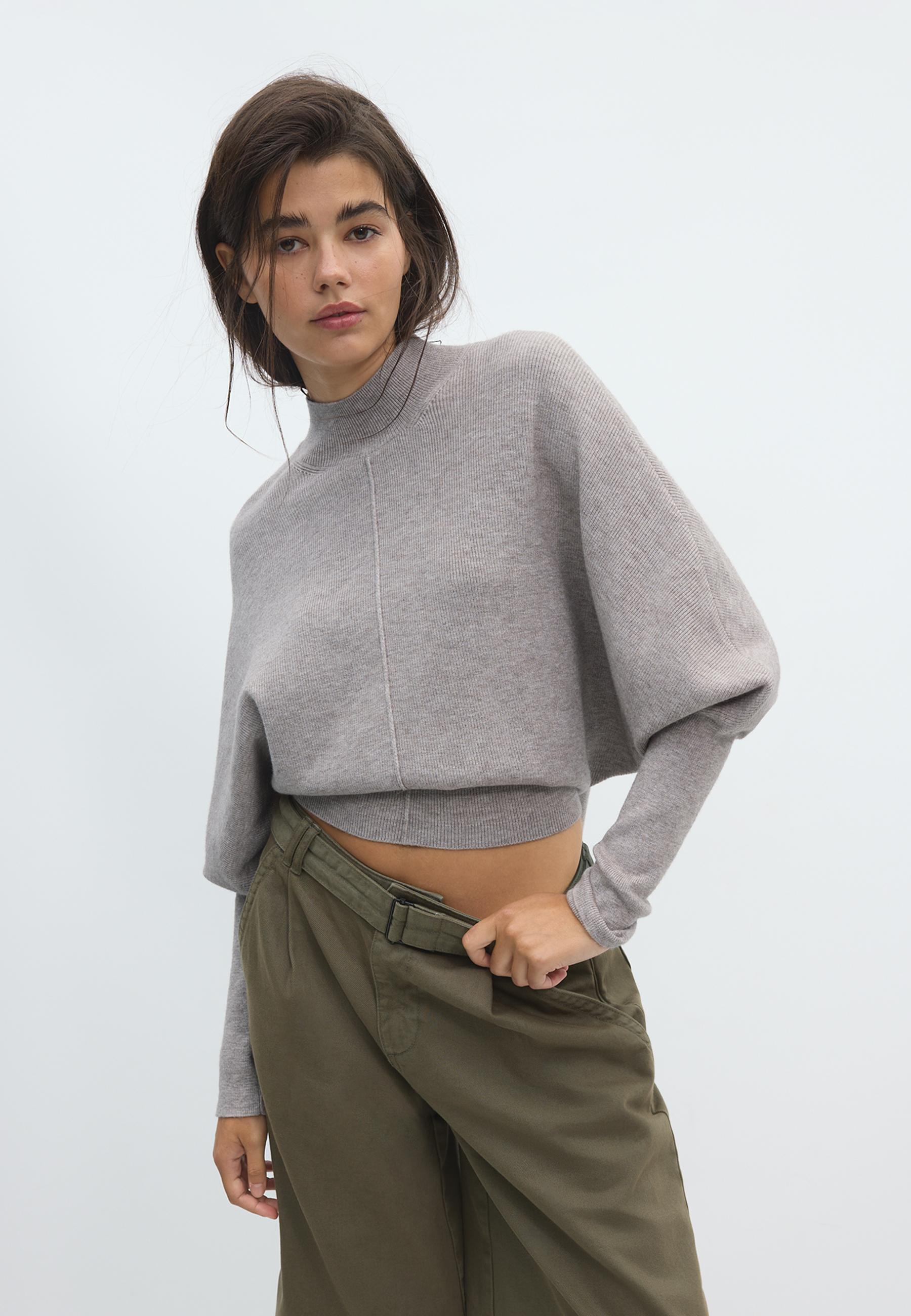 Batwing sleeve mock neck knit sweater — 0-458