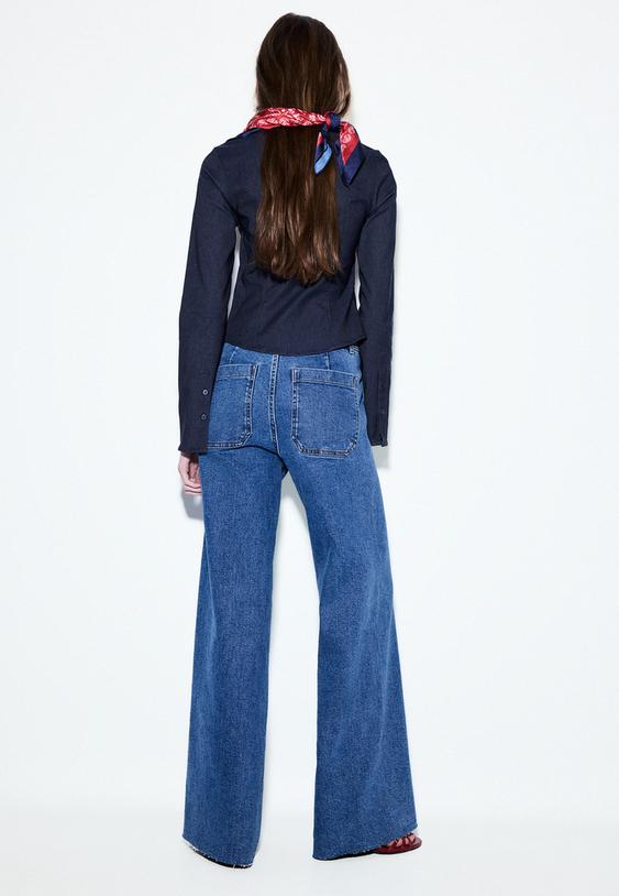 Stradivarius Straight-Leg Jeans With Pockets Medium Blue Denim 8