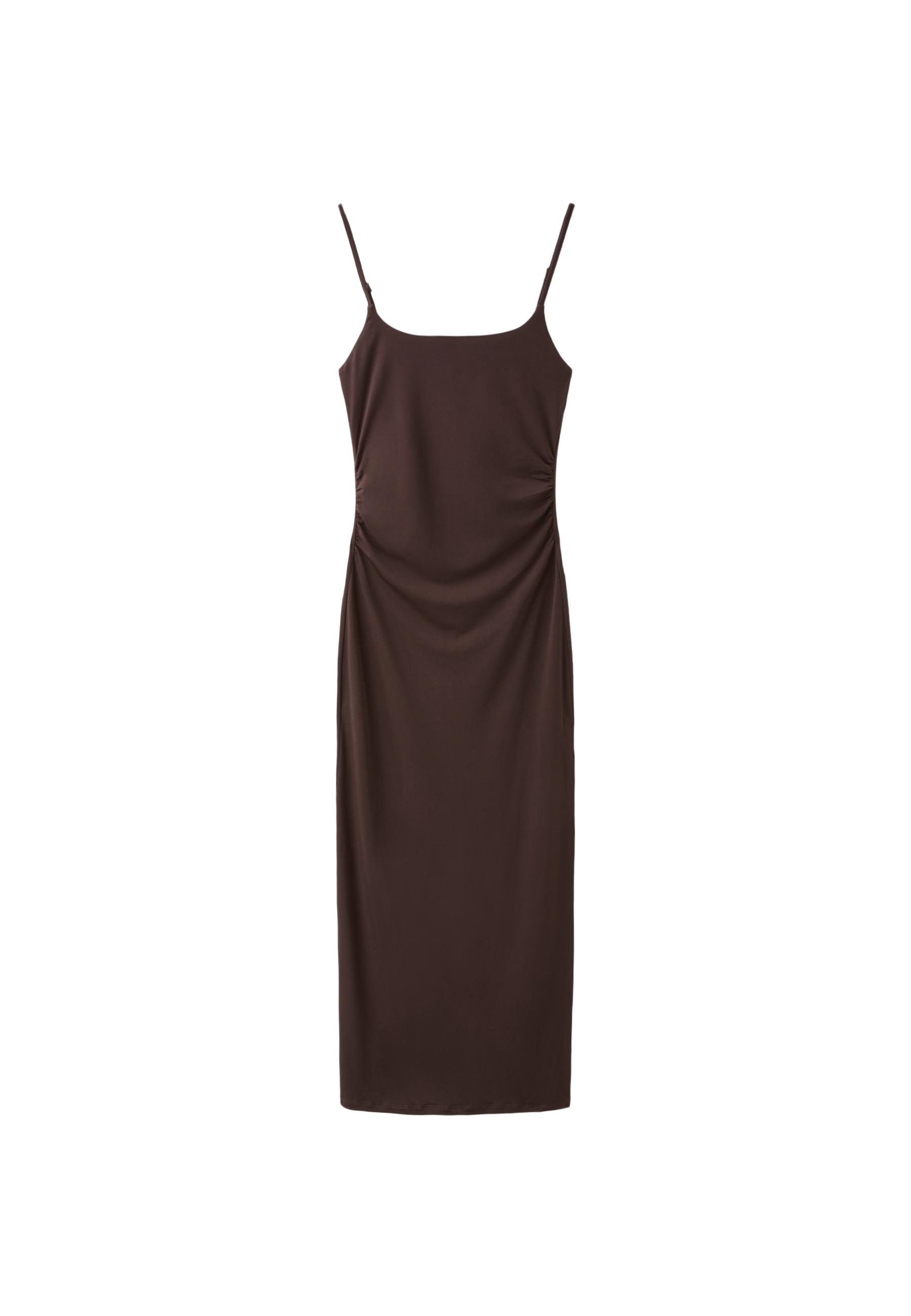 Gathered strap midi dress — Brown