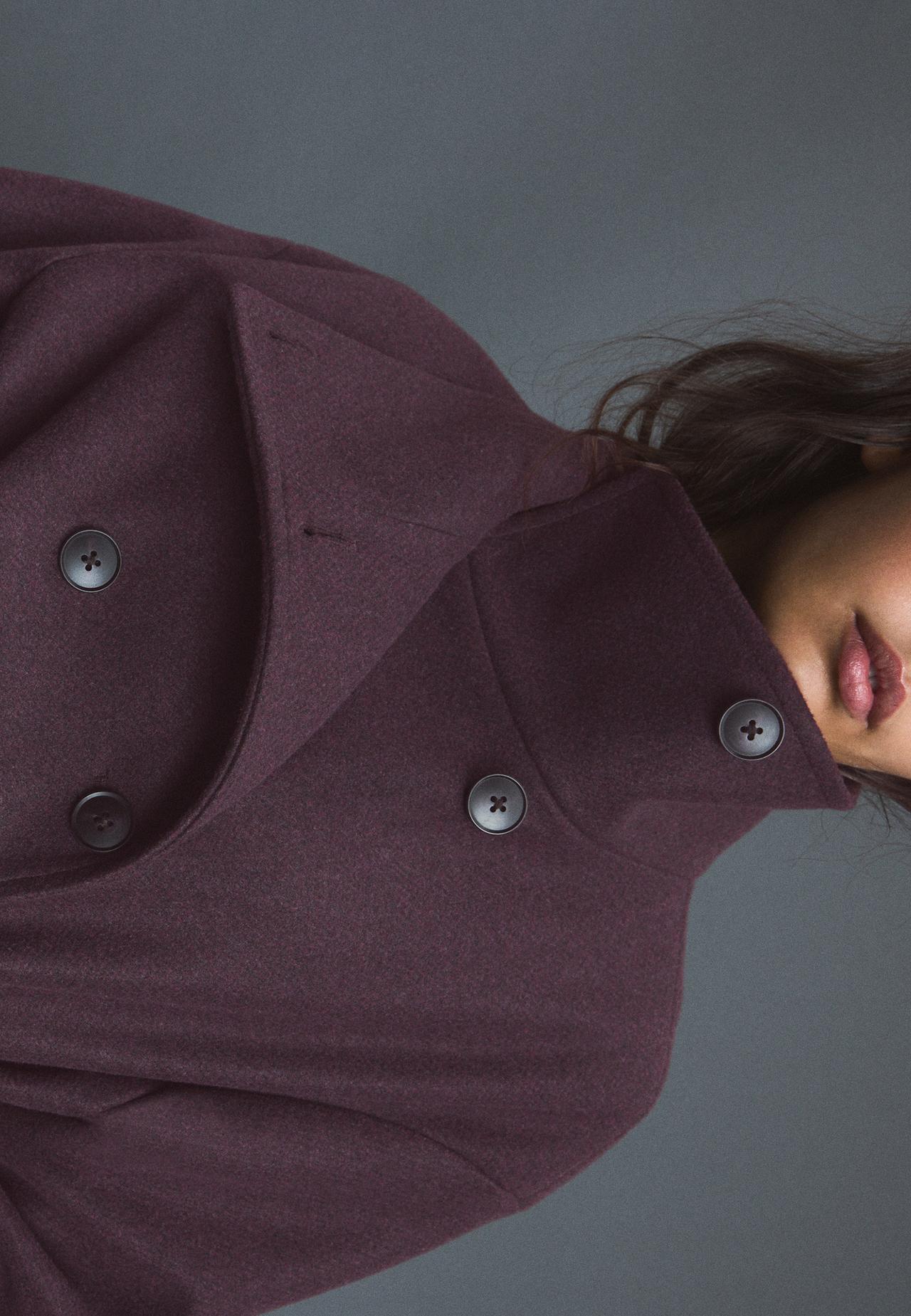 Soft-touch high neck long coat — Purple