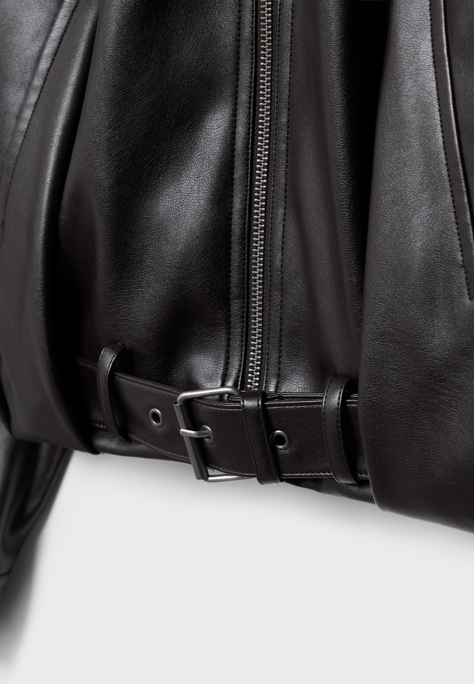 Leather effect belted bomber jacket — Brown